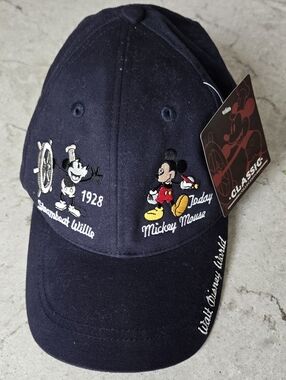 Vintage NEW WITH TAGS Disney Navy Steamboat Willie & Mickey Mouse Kids Cap